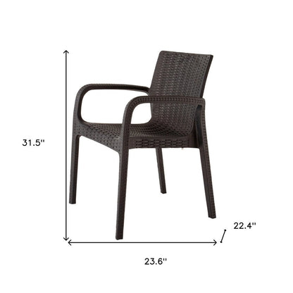 Set of Two Brown Faux Rattan Heavy Duty Plastic Outdoor Stacking Arm Chairs HomeRoots