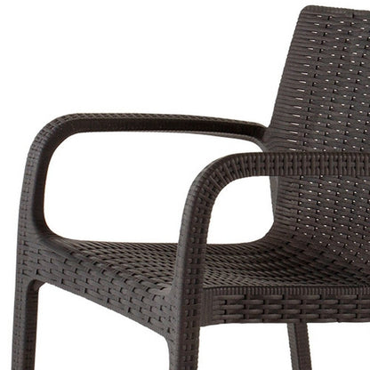 Set of Two Brown Faux Rattan Heavy Duty Plastic Outdoor Stacking Arm Chairs HomeRoots
