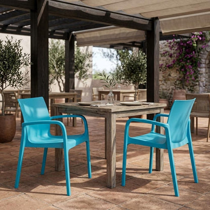 Set of Two Blue Heavy Duty Plastic Outdoor Stacking Dining Chairs HomeRoots
