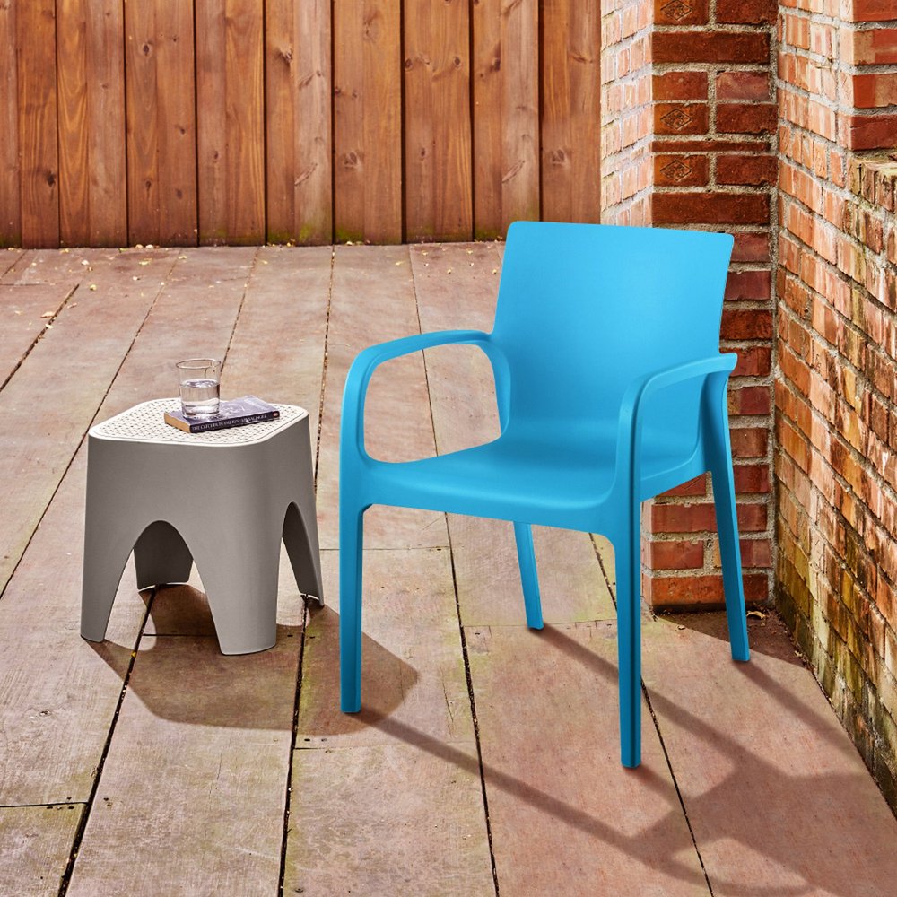 Set of Two Blue Heavy Duty Plastic Outdoor Stacking Dining Chairs HomeRoots