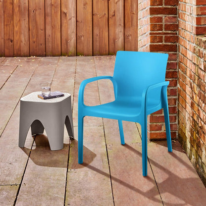Set of Two Blue Heavy Duty Plastic Outdoor Stacking Dining Chairs HomeRoots