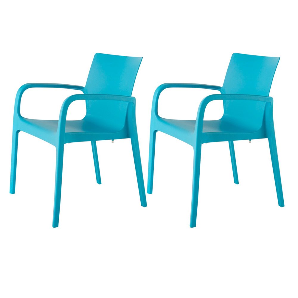 Set of Two Blue Heavy Duty Plastic Outdoor Stacking Dining Chairs HomeRoots