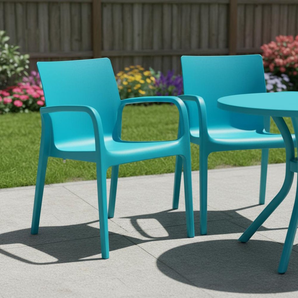 Set of Two Blue Heavy Duty Plastic Outdoor Stacking Dining Chairs HomeRoots