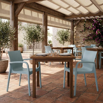 Set of Two Baby Blue Heavy Duty Plastic Outdoor Stacking Dining Chairs HomeRoots