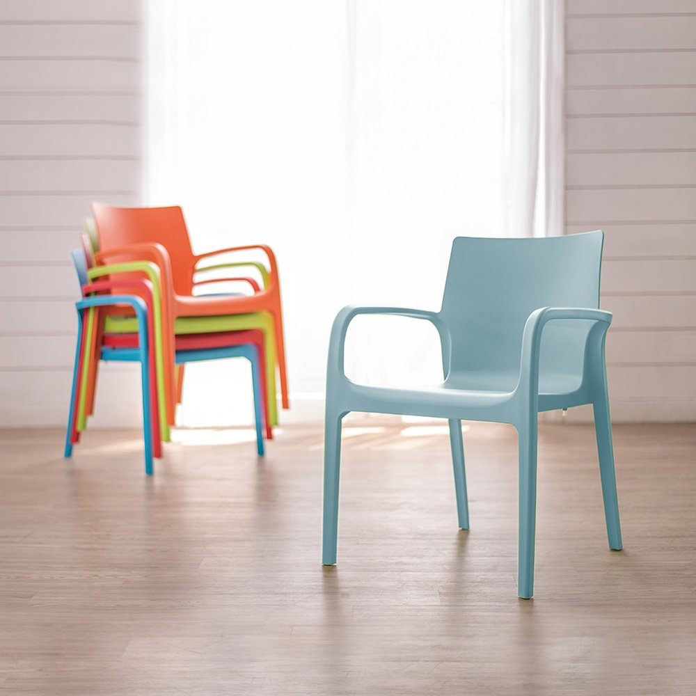 Set of Two Baby Blue Heavy Duty Plastic Outdoor Stacking Dining Chairs HomeRoots