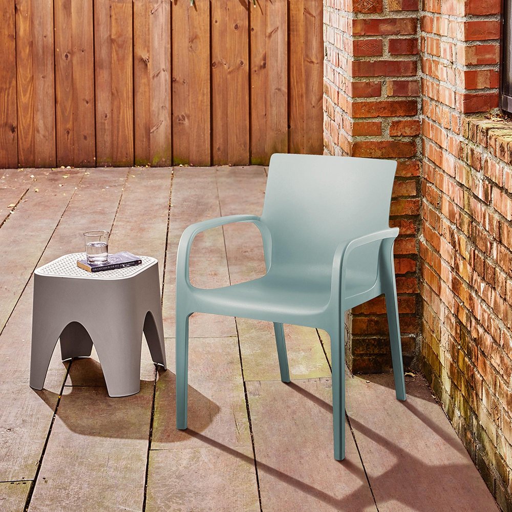 Set of Two Baby Blue Heavy Duty Plastic Outdoor Stacking Dining Chairs — view 4