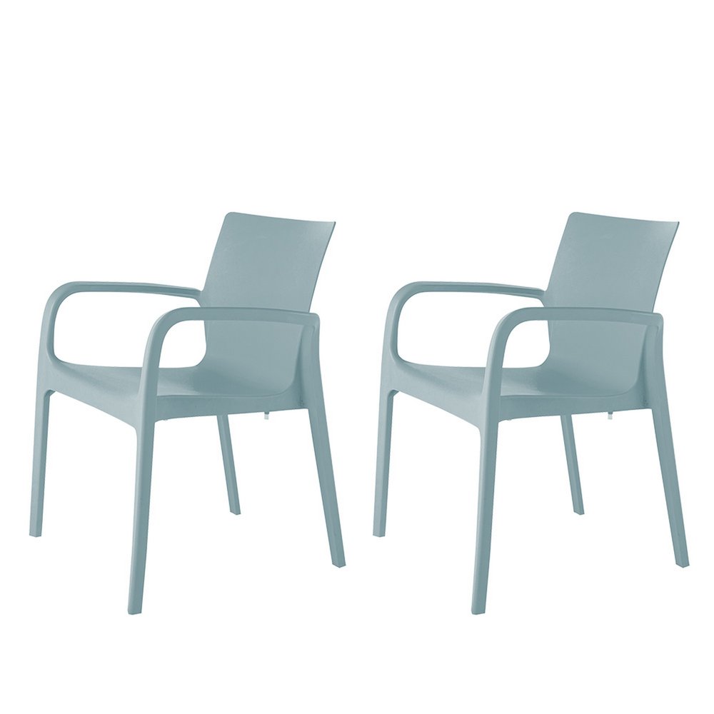 Set of Two Baby Blue Heavy Duty Plastic Outdoor Stacking Dining Chairs — view 5