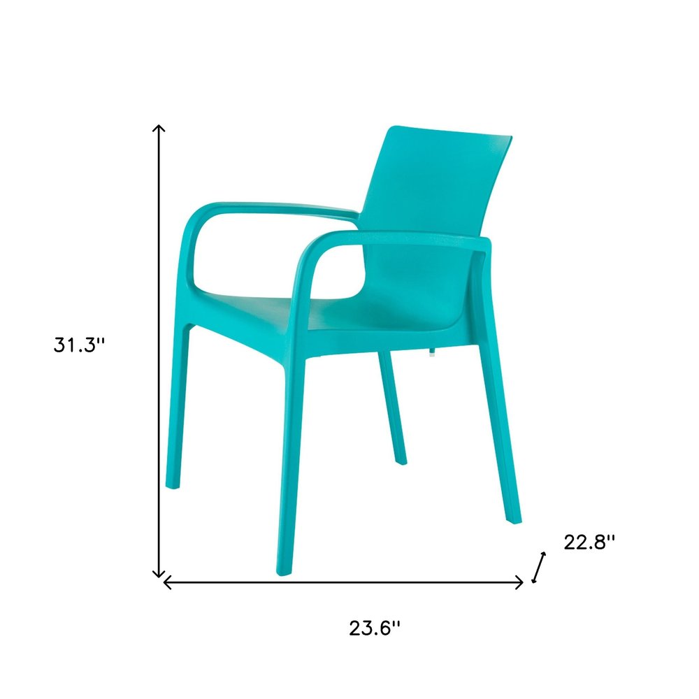 Set of Two Turquoise Heavy Duty Plastic Outdoor Stacking Dining Chairs HomeRoots