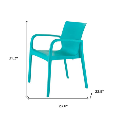 Set of Two Turquoise Heavy Duty Plastic Outdoor Stacking Dining Chairs HomeRoots