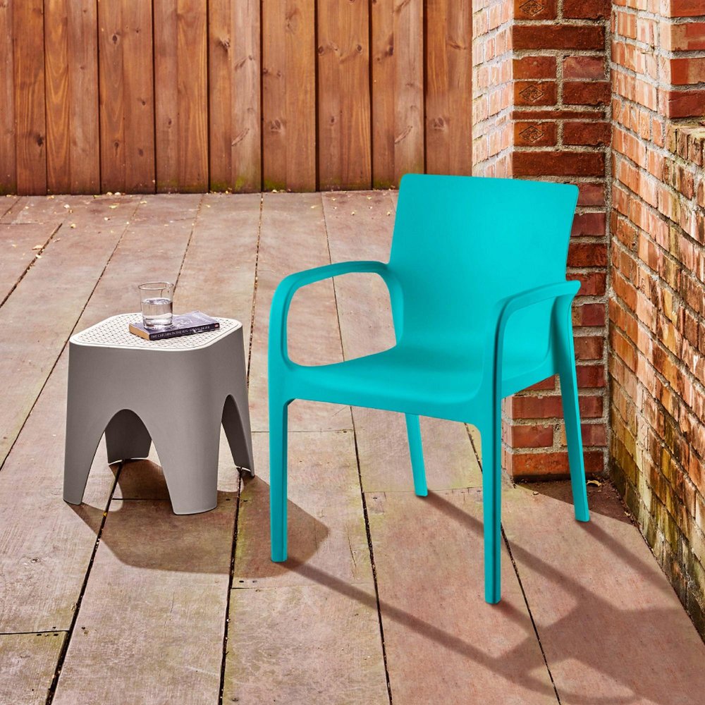 Set of Two Turquoise Heavy Duty Plastic Outdoor Stacking Dining Chairs HomeRoots
