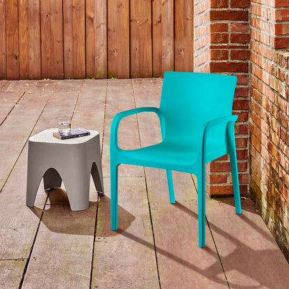 Set of Two Turquoise Heavy Duty Plastic Outdoor Stacking Dining Chairs HomeRoots