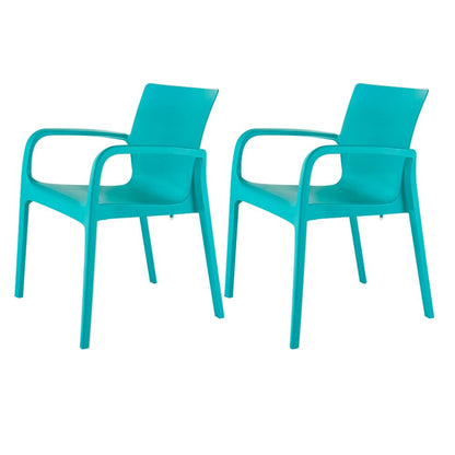 Set of Two Turquoise Heavy Duty Plastic Outdoor Stacking Dining Chairs HomeRoots