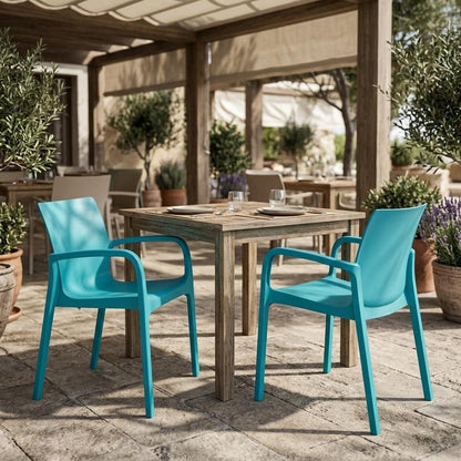Set of Two Turquoise Heavy Duty Plastic Outdoor Stacking Dining Chairs HomeRoots