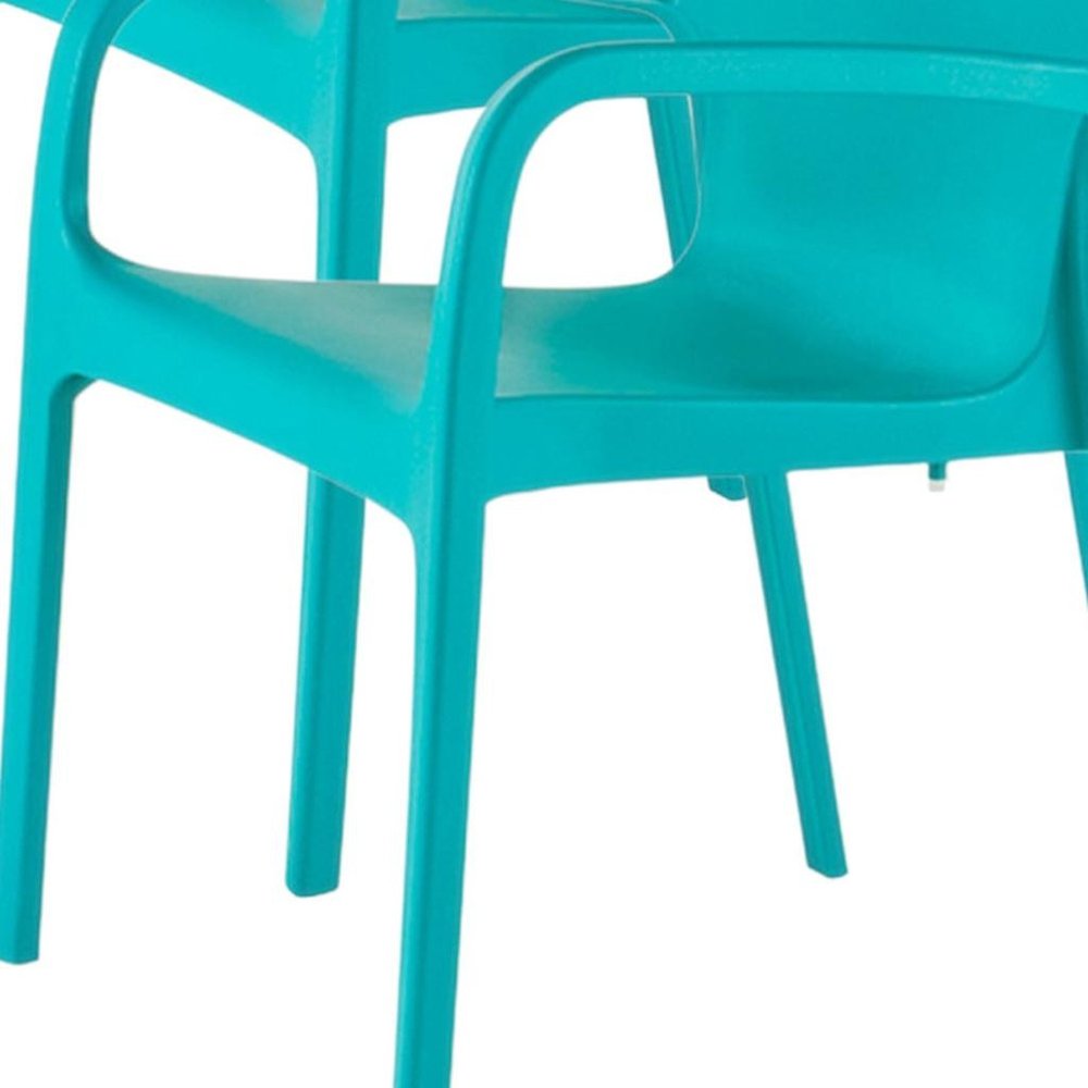 Set of Two Turquoise Heavy Duty Plastic Outdoor Stacking Dining Chairs HomeRoots