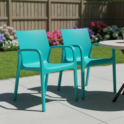 Set of Two Turquoise Heavy Duty Plastic Outdoor Stacking Dining Chairs HomeRoots