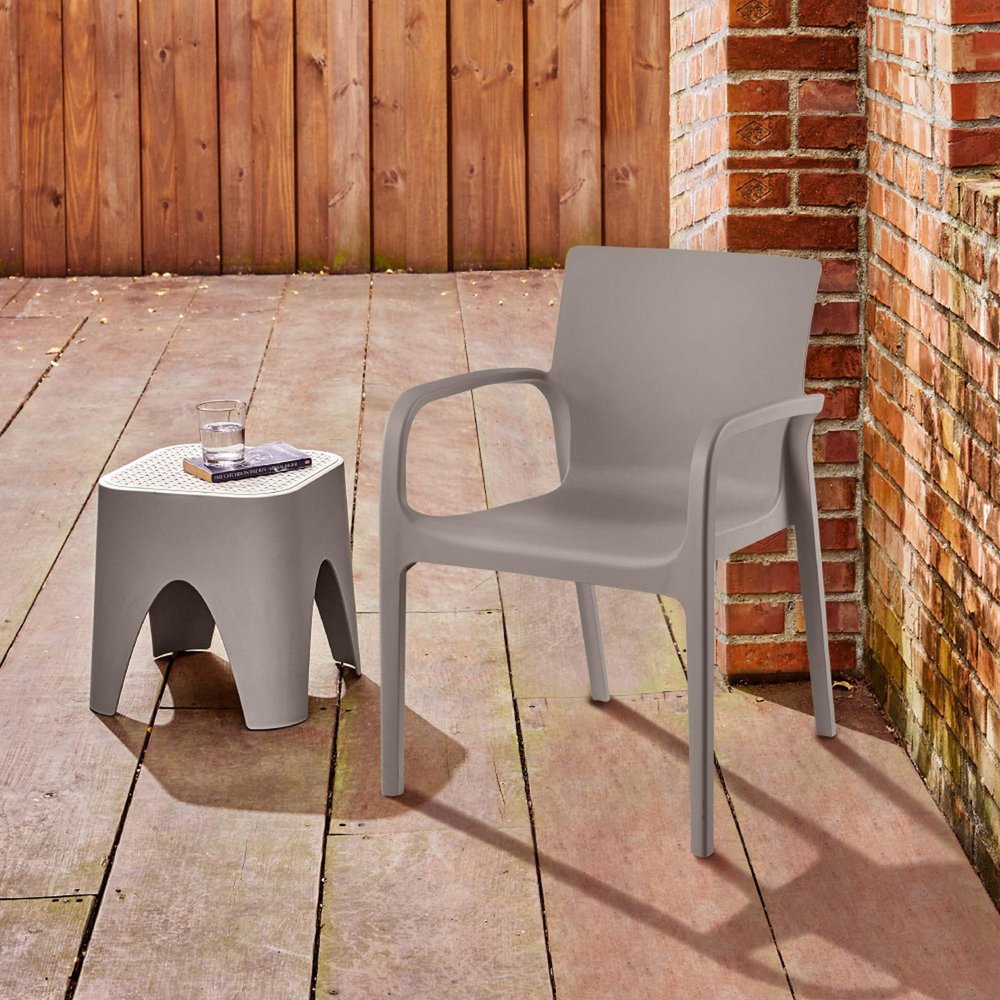 Set of Two Taupe Heavy Duty Plastic Outdoor Stacking Dining Chairs HomeRoots