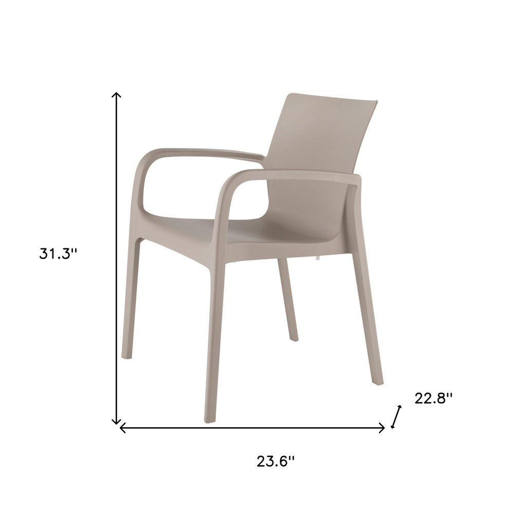 Set of Two Taupe Heavy Duty Plastic Outdoor Stacking Dining Chairs HomeRoots