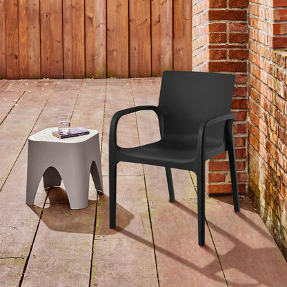 Set of Two Black Heavy Duty Plastic Outdoor Stacking Dining Chairs HomeRoots