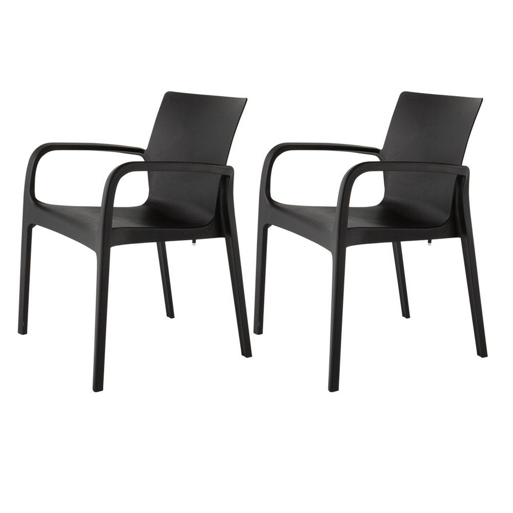 Set of Two Black Heavy Duty Plastic Outdoor Stacking Dining Chairs HomeRoots