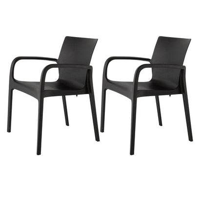 Set of Two Black Heavy Duty Plastic Outdoor Stacking Dining Chairs HomeRoots