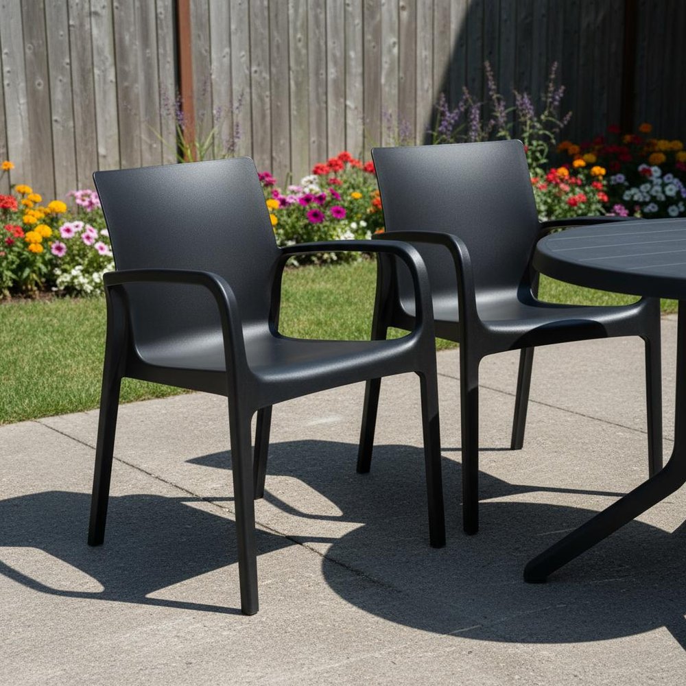 Set of Two Black Heavy Duty Plastic Outdoor Stacking Dining Chairs HomeRoots