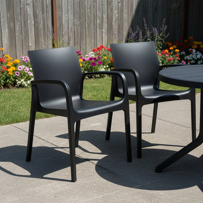 Set of Two Black Heavy Duty Plastic Outdoor Stacking Dining Chairs HomeRoots