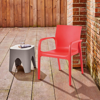 Set of Two Red Heavy Duty Plastic Outdoor Stacking Dining Chairs HomeRoots