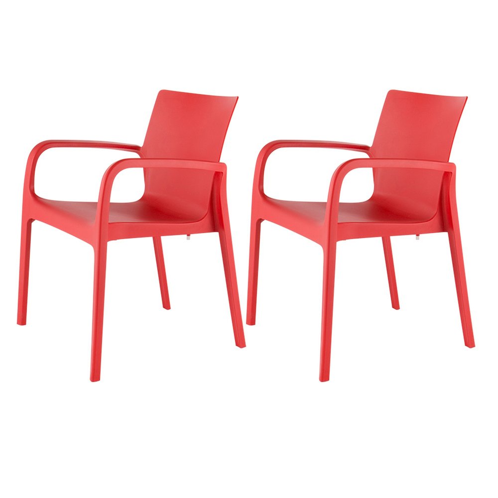 Set of Two Red Heavy Duty Plastic Outdoor Stacking Dining Chairs HomeRoots