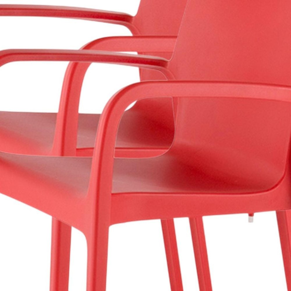 Set of Two Red Heavy Duty Plastic Outdoor Stacking Dining Chairs HomeRoots