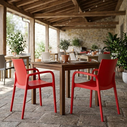Set of Two Red Heavy Duty Plastic Outdoor Stacking Dining Chairs HomeRoots