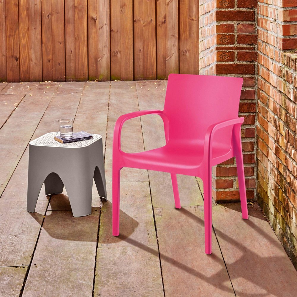 Set of Two Fuchsia Heavy Duty Plastic Outdoor Stacking Dining Chairs HomeRoots