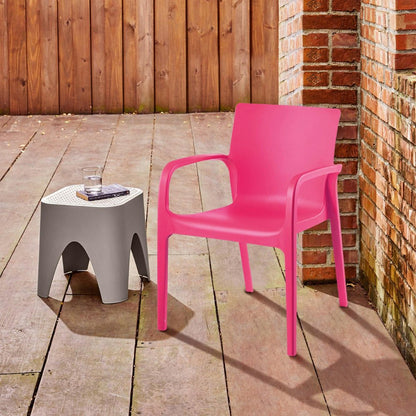 Set of Two Fuchsia Heavy Duty Plastic Outdoor Stacking Dining Chairs HomeRoots
