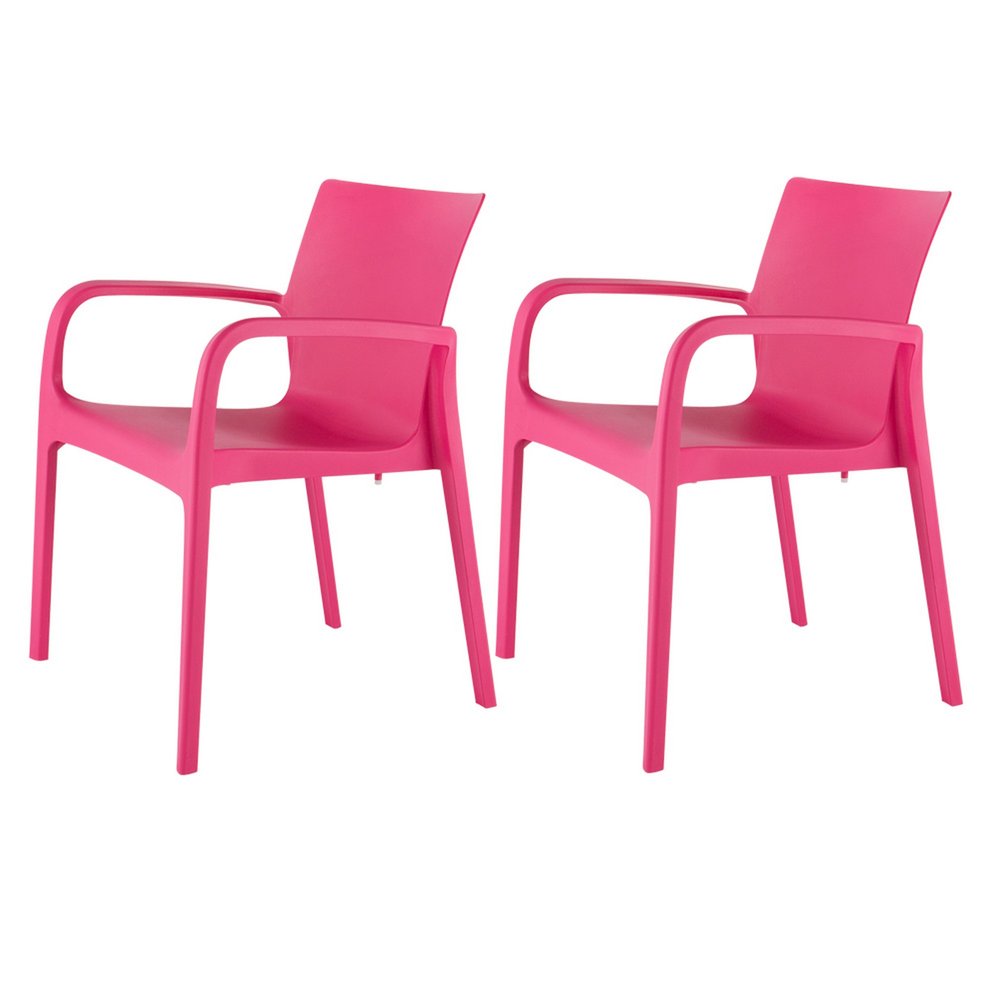 Set of Two Fuchsia Heavy Duty Plastic Outdoor Stacking Dining Chairs HomeRoots