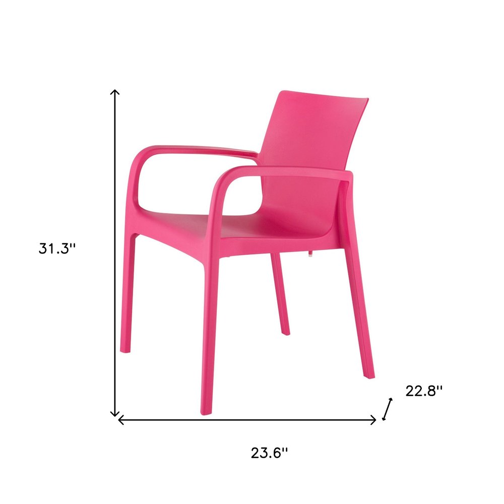 Set of Two Fuchsia Heavy Duty Plastic Outdoor Stacking Dining Chairs HomeRoots