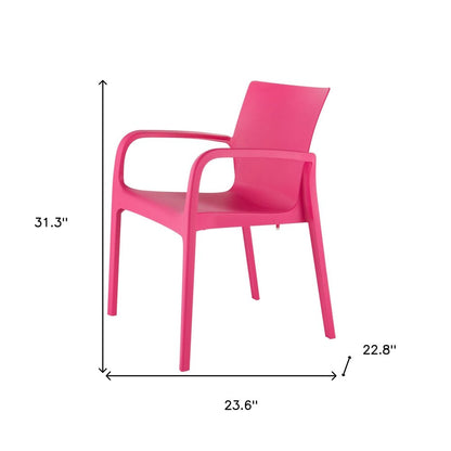 Set of Two Fuchsia Heavy Duty Plastic Outdoor Stacking Dining Chairs HomeRoots