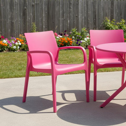 Set of Two Fuchsia Heavy Duty Plastic Outdoor Stacking Dining Chairs HomeRoots