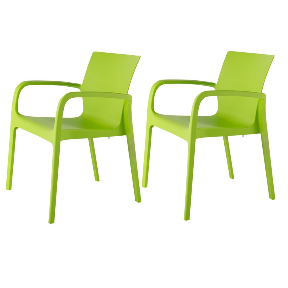 Set of Two Green Heavy Duty Plastic Outdoor Stacking Dining Chairs HomeRoots