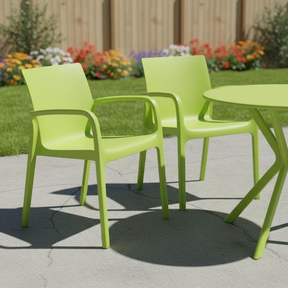 Set of Two Green Heavy Duty Plastic Outdoor Stacking Dining Chairs HomeRoots