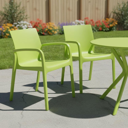 Set of Two Green Heavy Duty Plastic Outdoor Stacking Dining Chairs HomeRoots