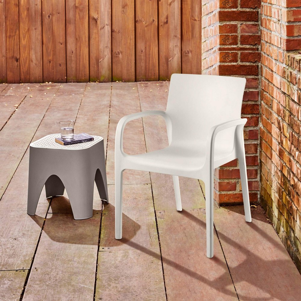 Set of Two White Heavy Duty Plastic Outdoor Stacking Dining Chairs HomeRoots