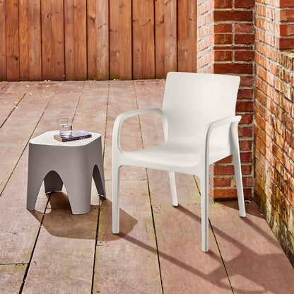 Set of Two White Heavy Duty Plastic Outdoor Stacking Dining Chairs HomeRoots