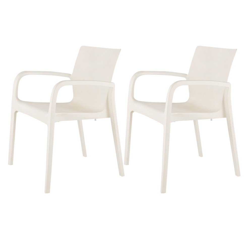 Set of Two White Heavy Duty Plastic Outdoor Stacking Dining Chairs HomeRoots