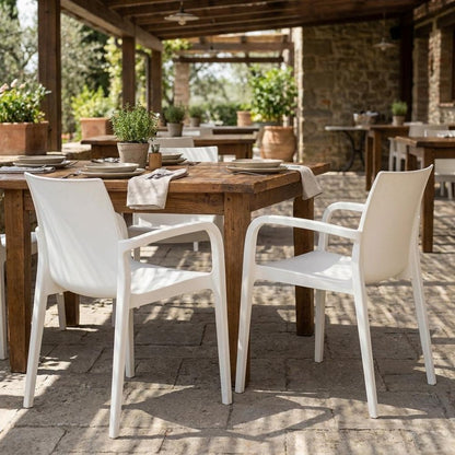 Set of Two White Heavy Duty Plastic Outdoor Stacking Dining Chairs HomeRoots