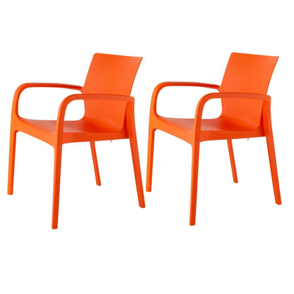 Set of Two Orange Heavy Duty Plastic Outdoor Stacking Dining Chairs HomeRoots