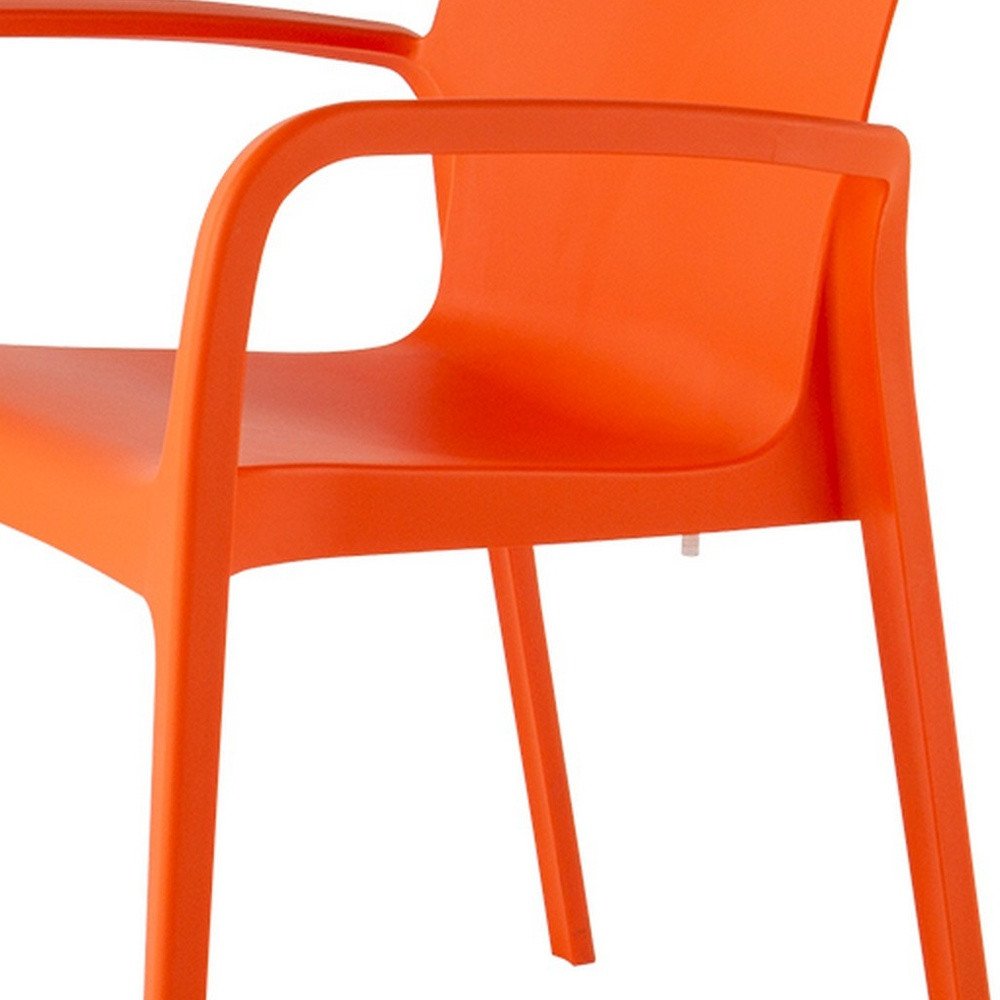Set of Two Orange Heavy Duty Plastic Outdoor Stacking Dining Chairs HomeRoots