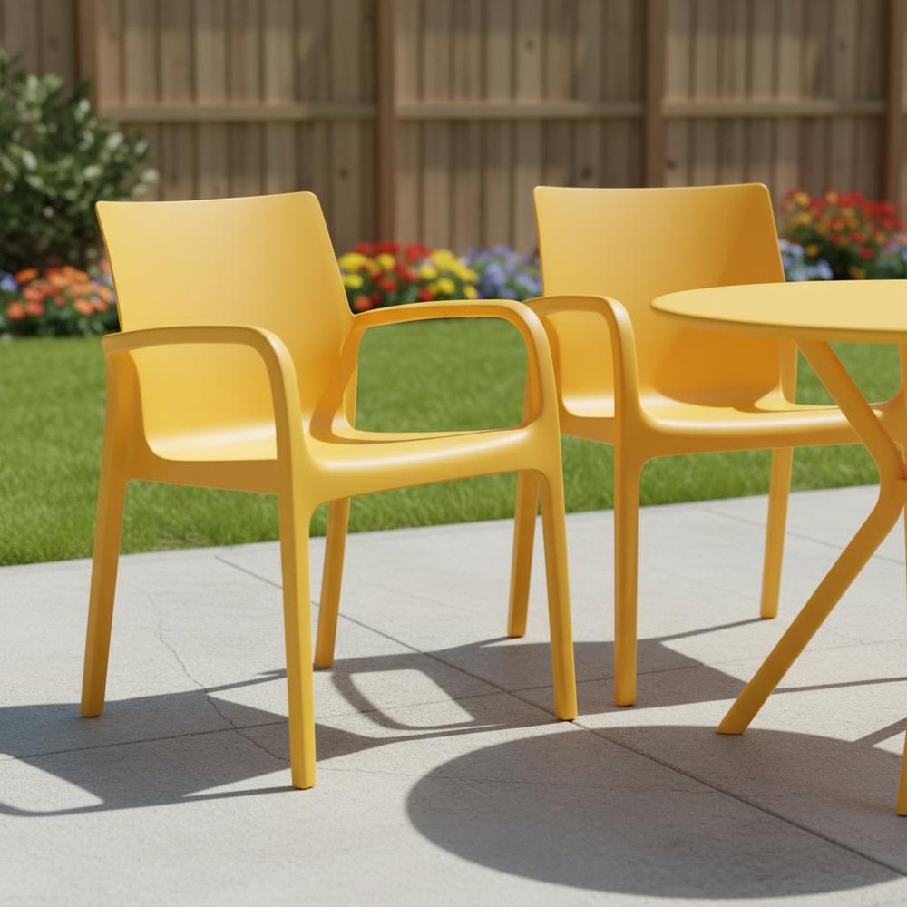 Set of Two Gold Heavy Duty Plastic Outdoor Stacking Dining Chairs HomeRoots