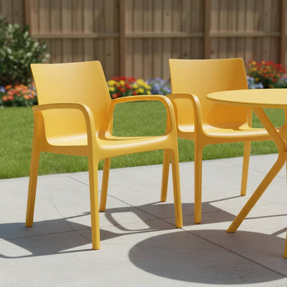 Set of Two Gold Heavy Duty Plastic Outdoor Stacking Dining Chairs HomeRoots
