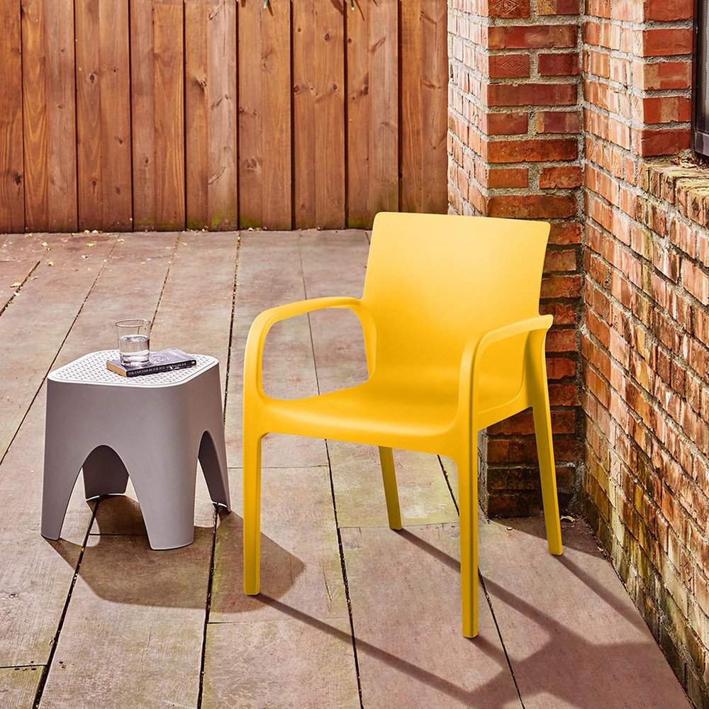 Set of Two Gold Heavy Duty Plastic Outdoor Stacking Dining Chairs HomeRoots