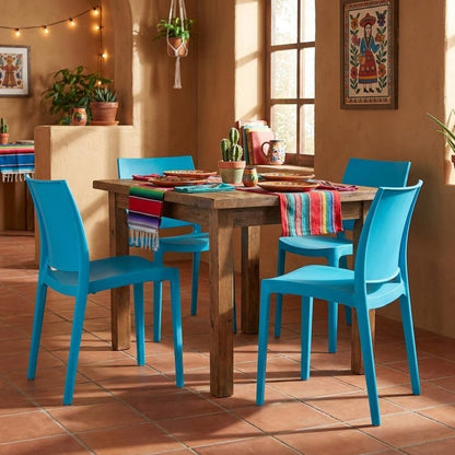 Set of Four Blue Heavy Duty Plastic Outdoor Stacking Dining Chairs HomeRoots