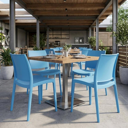 Set of Four Blue Heavy Duty Plastic Outdoor Stacking Dining Chairs HomeRoots